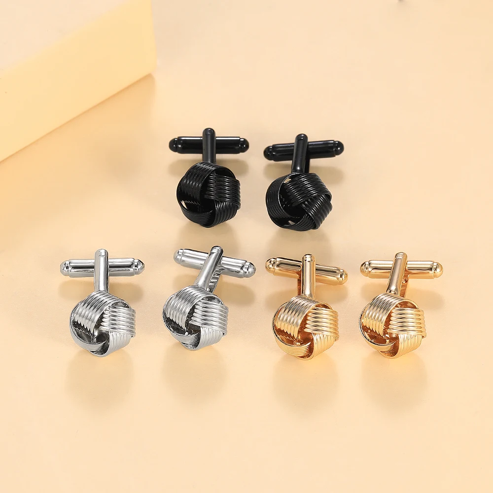 Classic Golden Black Silvery Knot Design Mens Cufflinks Ball Shaped Sleeve Button