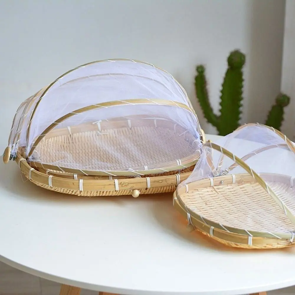 Bamboo Hand-Woven Tent Basket Dustproof Basket Anti-mosquito Food Serving Tent Basket Fruit Vegetable Tray Anti-insect