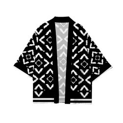 Camisa holgada con estampado geométrico para hombre y mujer, cárdigan japonés, blusa tipo kimono Harajuku, ropa Yukata de playa de talla grande Haori