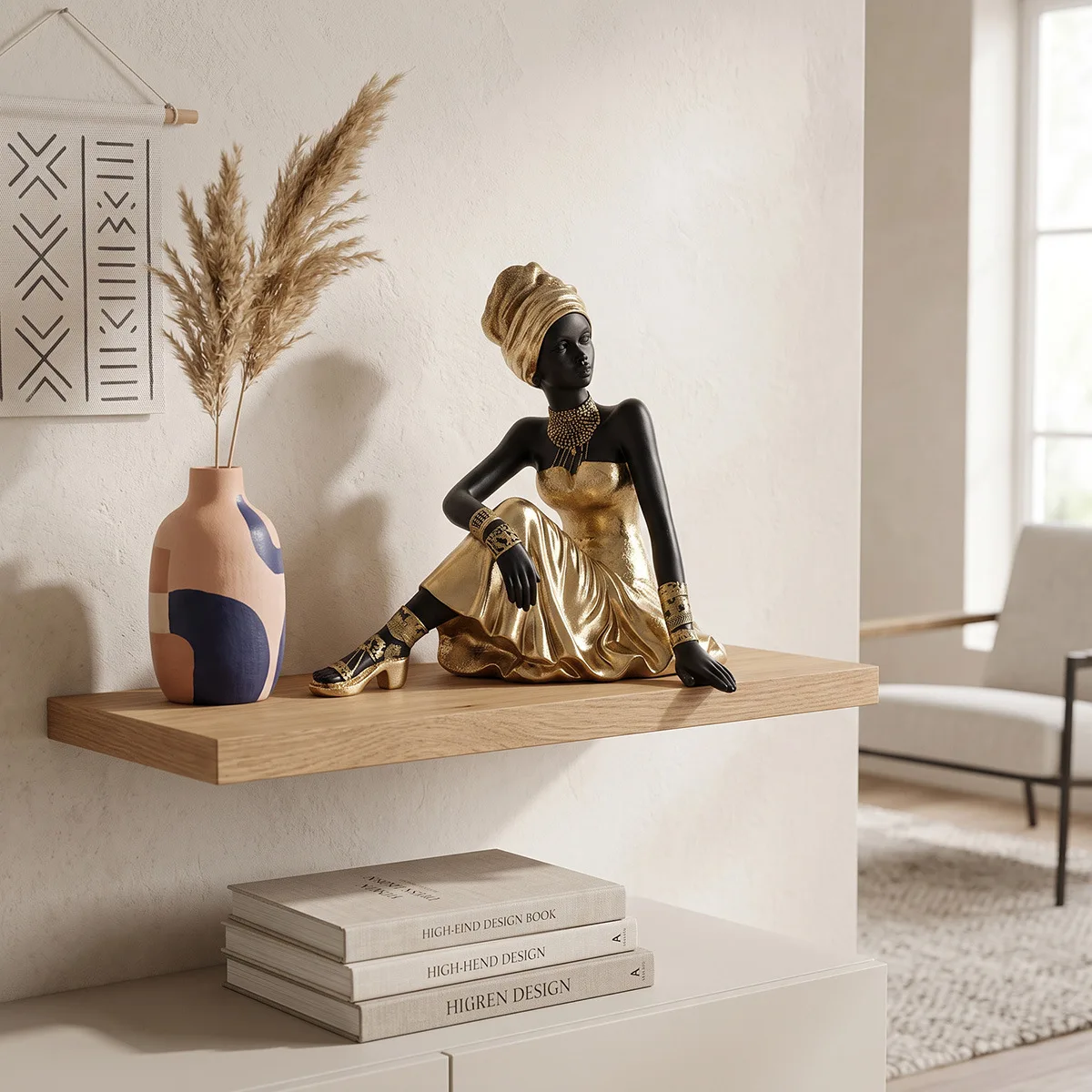 Resin African Woman Statue Ethnic Tribal Lady Sculpture Home Desktop Ornament Art Craft Decor for Living Room Housewarming Gift