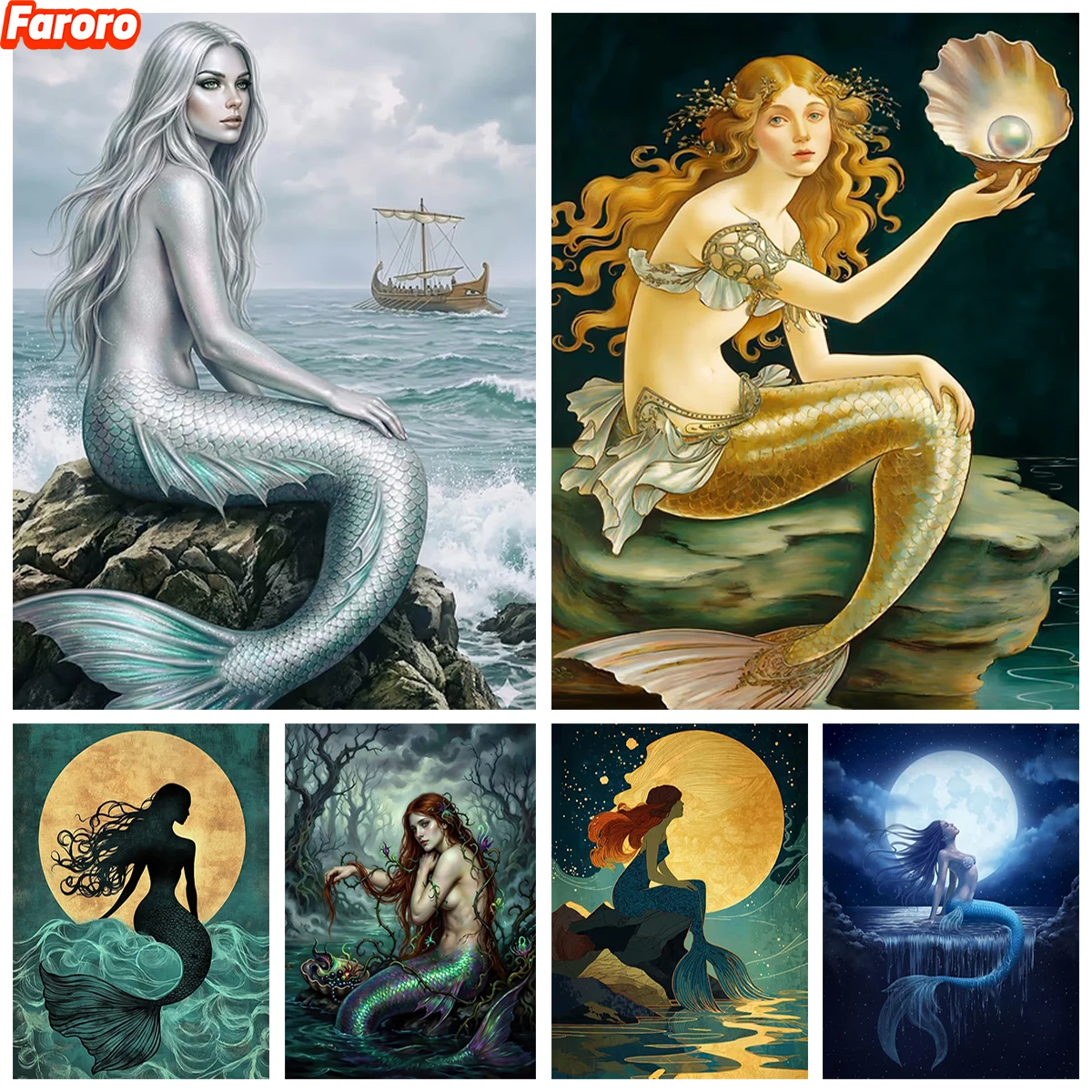 

Classic Mermaid 5D Diy Diamond Painting Mermaid under the moonlight Diamond Embroidery Living Room Home Wall Decor