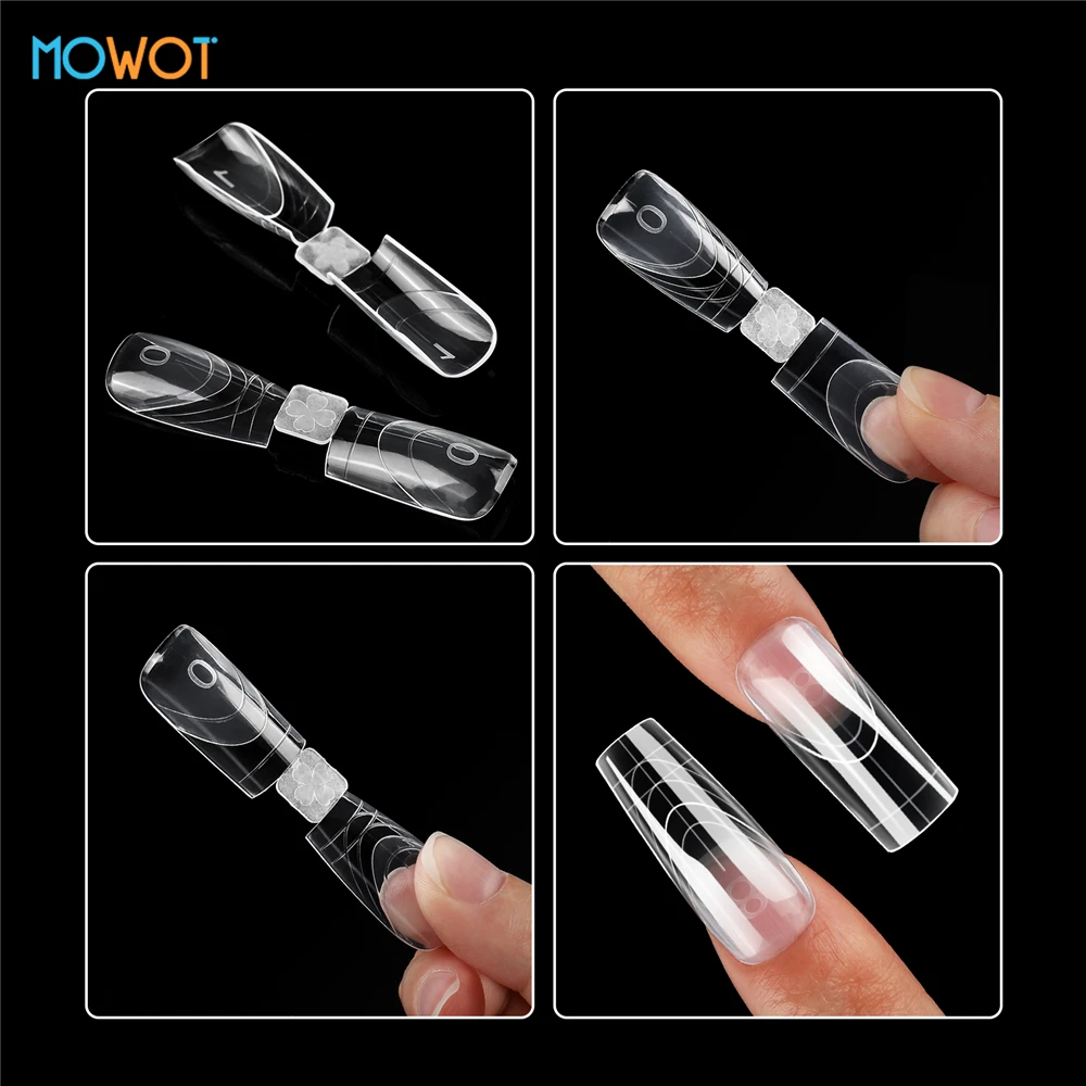 MOWOT New 75pcs Double-Sided Nail Dual Forms Square Coffin Acrylic Poly Nail Gel Molds 15 Sizes French Nail Extension Top Forms