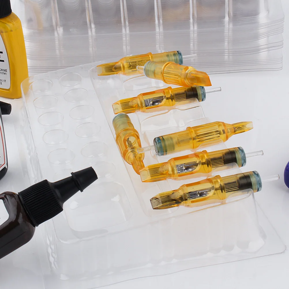 

20 шт. одноразовые чашки для чернил, подставка для лотка, держатель для игольчатого картриджа, прозрачный пластиковый органайзер для пигментов для татуировки, чашки, колпачки для чернил