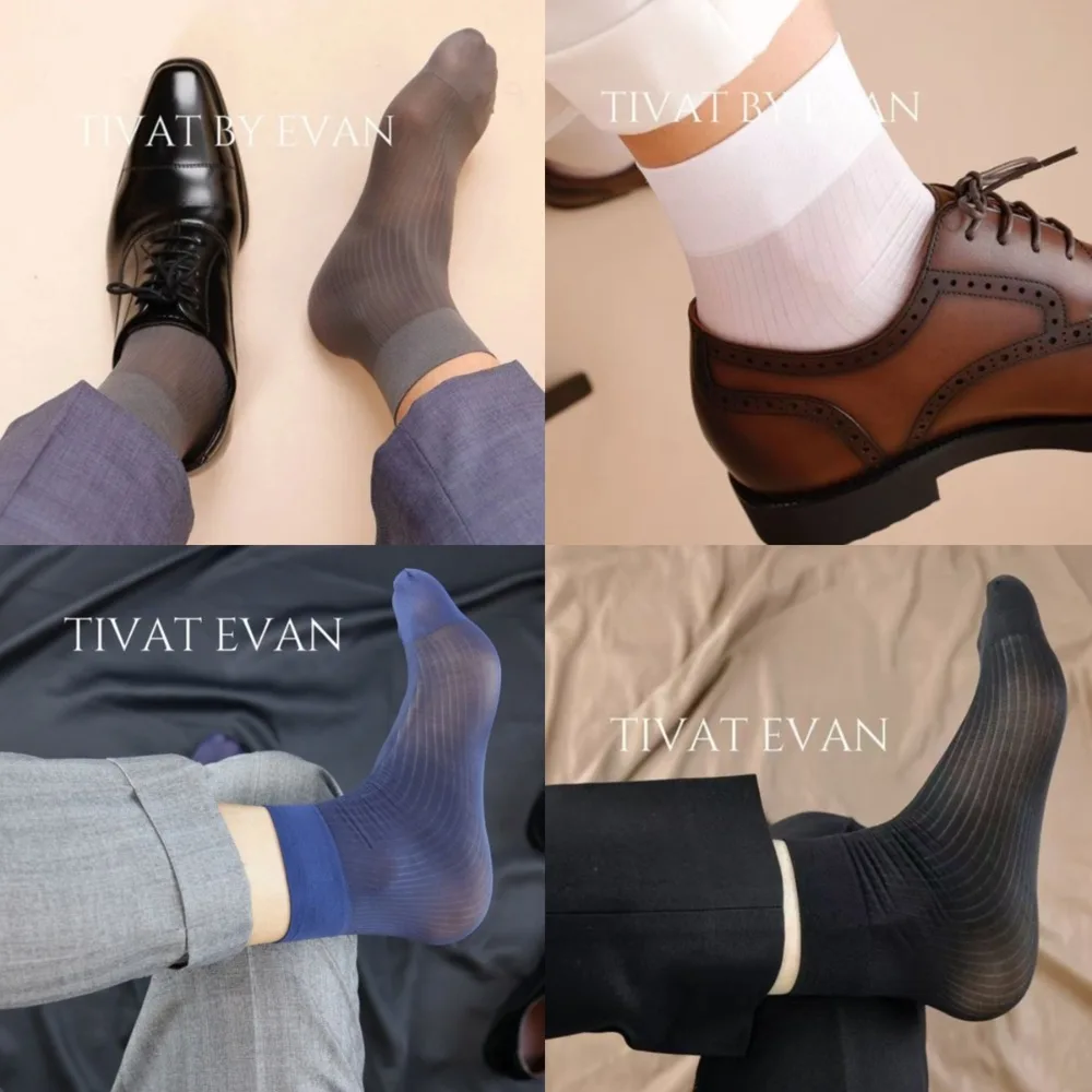 

4 Pairs Men's Socks Grey Formal Short Socks Man Japanese Gentleman Suit Business Socks Sexy Summer Low Cut Nylon Sheer Stockings