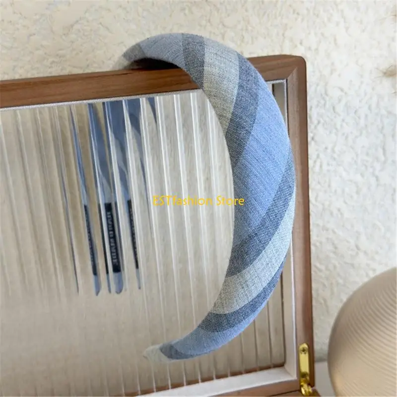 

Y5GC Комфортная голубая губчатая полоса Гингхэма с элегантными луками стильные головные уборы для женщин подростков ежедневное