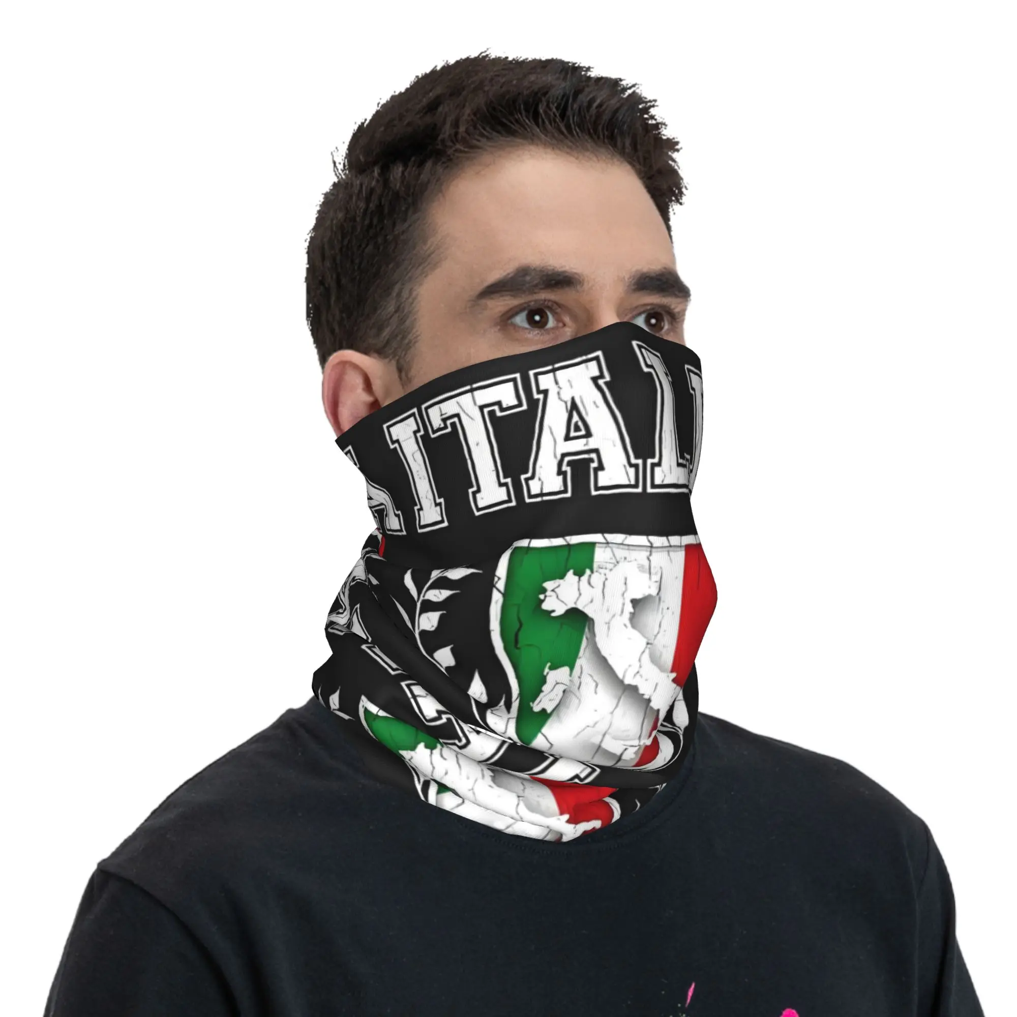 Custom Italy Flag Bandana Neck Warmer Men Women Winter Ski Tube Scarf Gaiter Vintage Sardinia Coat of Arms Face Cover view 5