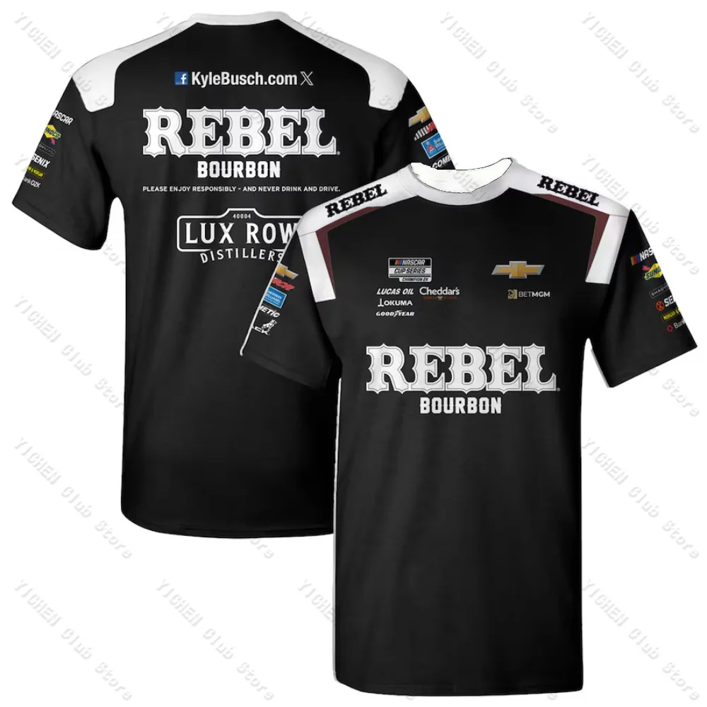 Motorcycle Men's Kyle Busch Richard Childress Racing Team Collection Black Rebel Bourbon Uniform Street Breathable Men's T-Shirt