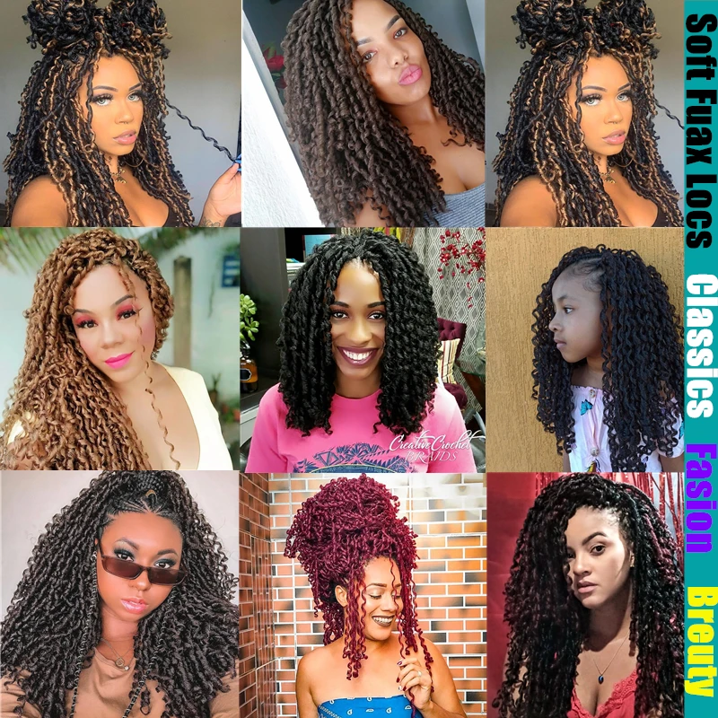 Pelo sintético de estrella completa, pelo de fibra de baja temperatura, marrón y negro, 14 pulgadas, 70g, Rubio falso, Flod Locs, 30 raíces, trenzas de ganchillo