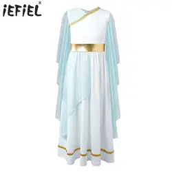 Girls Ancient Greek Toga Medieval Roman Cosplay Costume Grecian Gown Vintage Dress Shawls Flowy Tulle Egyptian Cleopatra Dress
