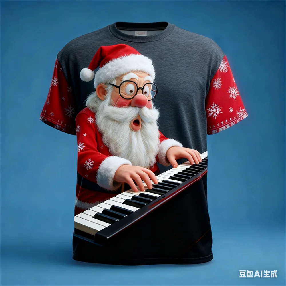 عيد الميلاد تي شيرت رجالي سانتا كلوز متعة ثلاثية الأبعاد نمط طباعة الرجال النساء الجولة الرقبة تي شيرت عيد الميلاد الجرافيك تي شيرت الرجال الملابس