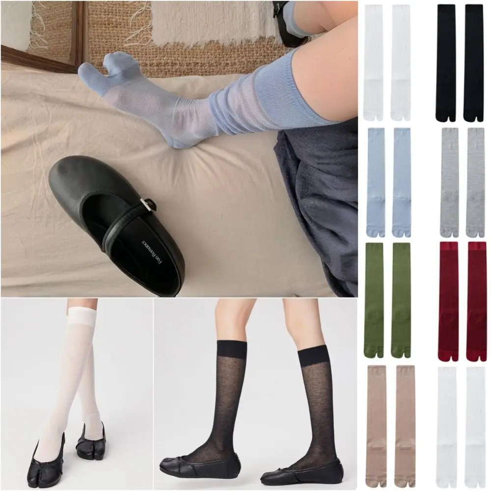 Fashion Multicolor Split Toe Calf Socks Ultra-thin Mesh Two Toe Socks Solid Color Long Stockings Summer