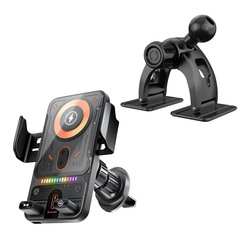 TONGDAYTECH F18 Kabelloses Auto-Ladegerät mit automatischer Erkennung     Elektrische drehbare Halterung     Umgebungslicht     Kompatibel mit iPhone 16/15/14/Samsung S25U 10