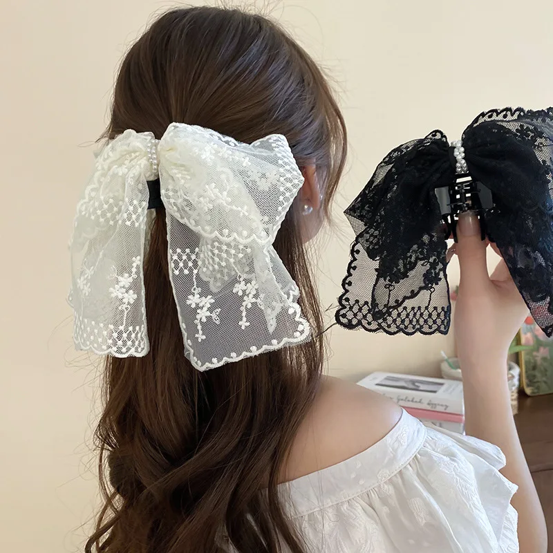 

Женская кружевная Заколка-краб, черная или белая классическая Заколка-краб в виде цветка розы, аксессуары для волос