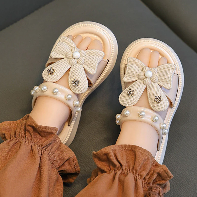 Girl Slippers Cute Bow Princess Summer Sandals 4-12 Years Old Girls Wearing Slippers Outside Children Fashionable Slippers