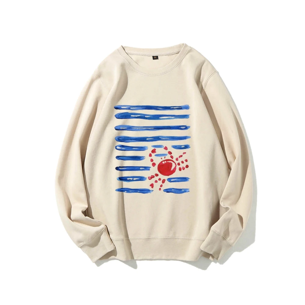 Casual sweatshirt met ronde hals Grafische hoodie Krabstrepen Hoodie 100% katoen Hoge kwaliteit Oversize kleurrijke printkunst Y2K Trend