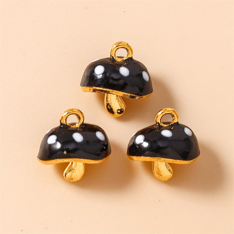 5 Stück 14x14mm Niedliche Mini-Emaille-Pilz-Anhänger für Schmuckherstellung, Halsketten, Ohrringe, Armbänder, DIY-Bastelzubehör – Detail 7