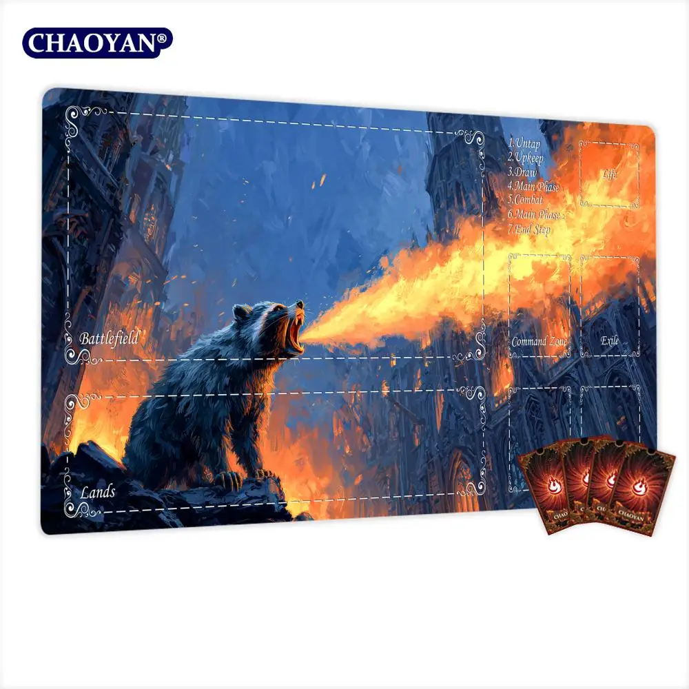 Fantasy Fierce Raccoon TCG Playmat Magic Card Battle Mat Non-Slip Durable 35X60CM Commander playmat Board Game Mat for TCG