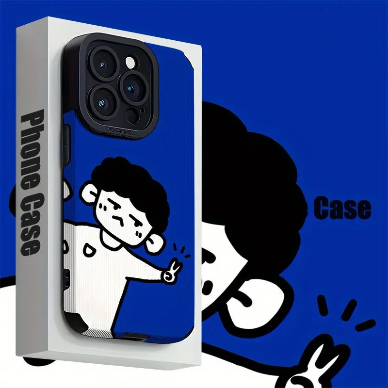 For Samsung S25 Blue Cartoon Character Illustration Cute Minimalist Matte Protective For Galaxy S25/S24/S23 and A Series Models
