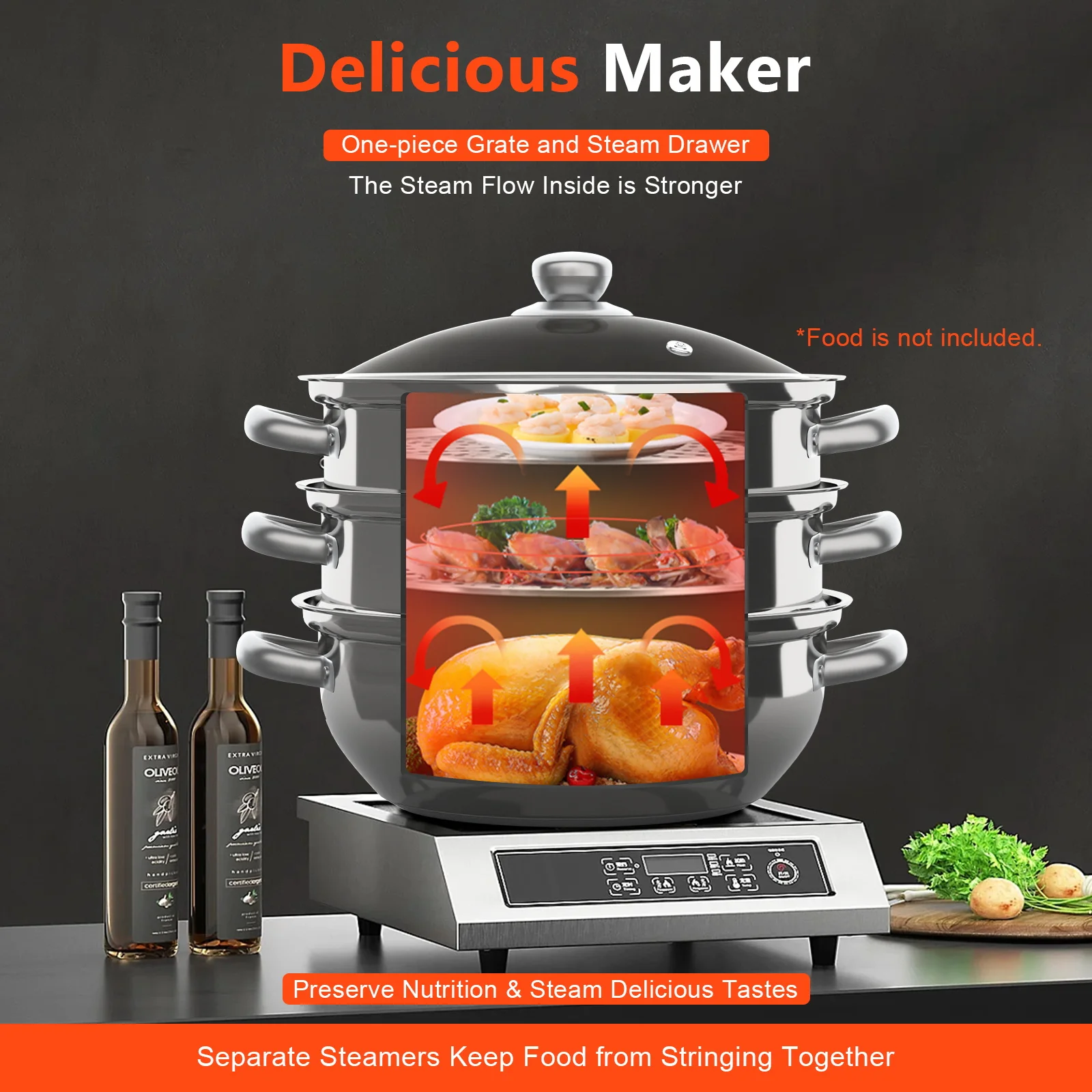 11in 3 Tier Stainless Steel Steamer Pot, Multi-functional Soup Steamer Cooker with Lid & Handle for Vegetable Food Cooking