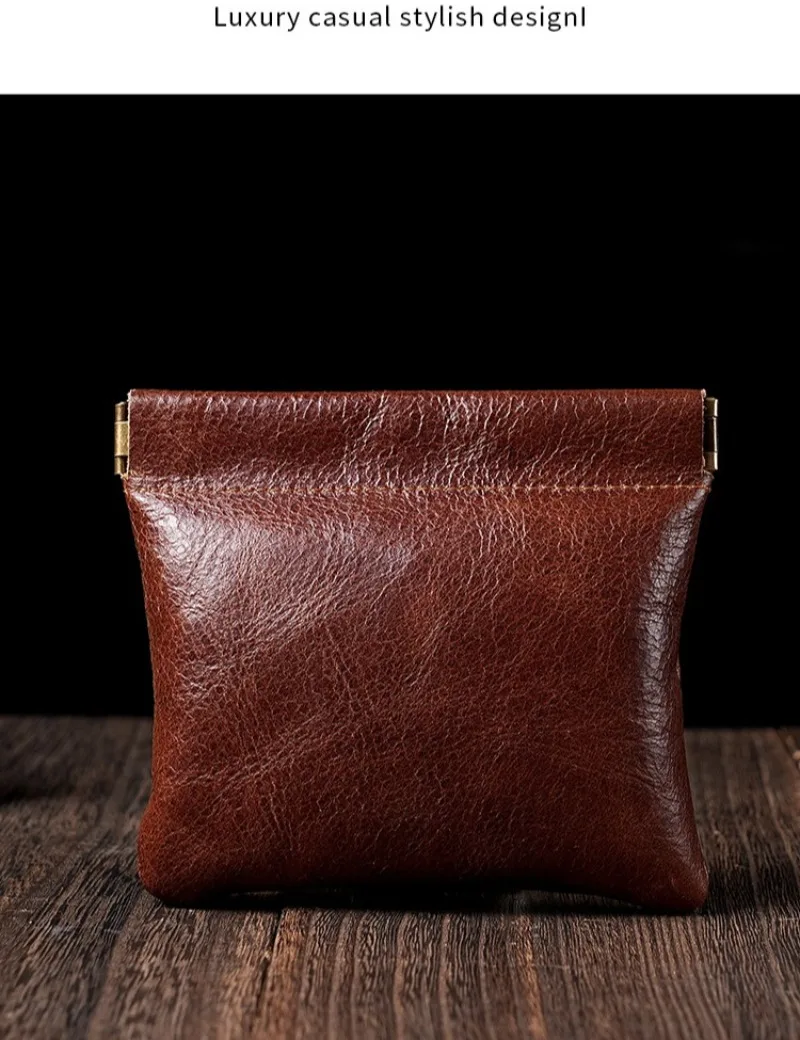 3 Size Options Genuine Leather Squeeze Coin Purse, Automatic Closing Jewelry Pouch, Multi-Size Mini Storage Bag for Small Items