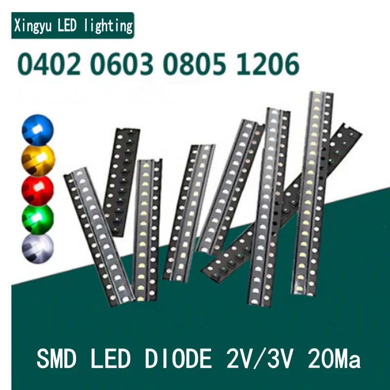 100 szt. Dioda SMD LED 0402 0603 0805 1206 1210 3528 5050 5730 czerwony żółty zielony biały niebieski dioda elektroluminescencyjna jasne światło LED