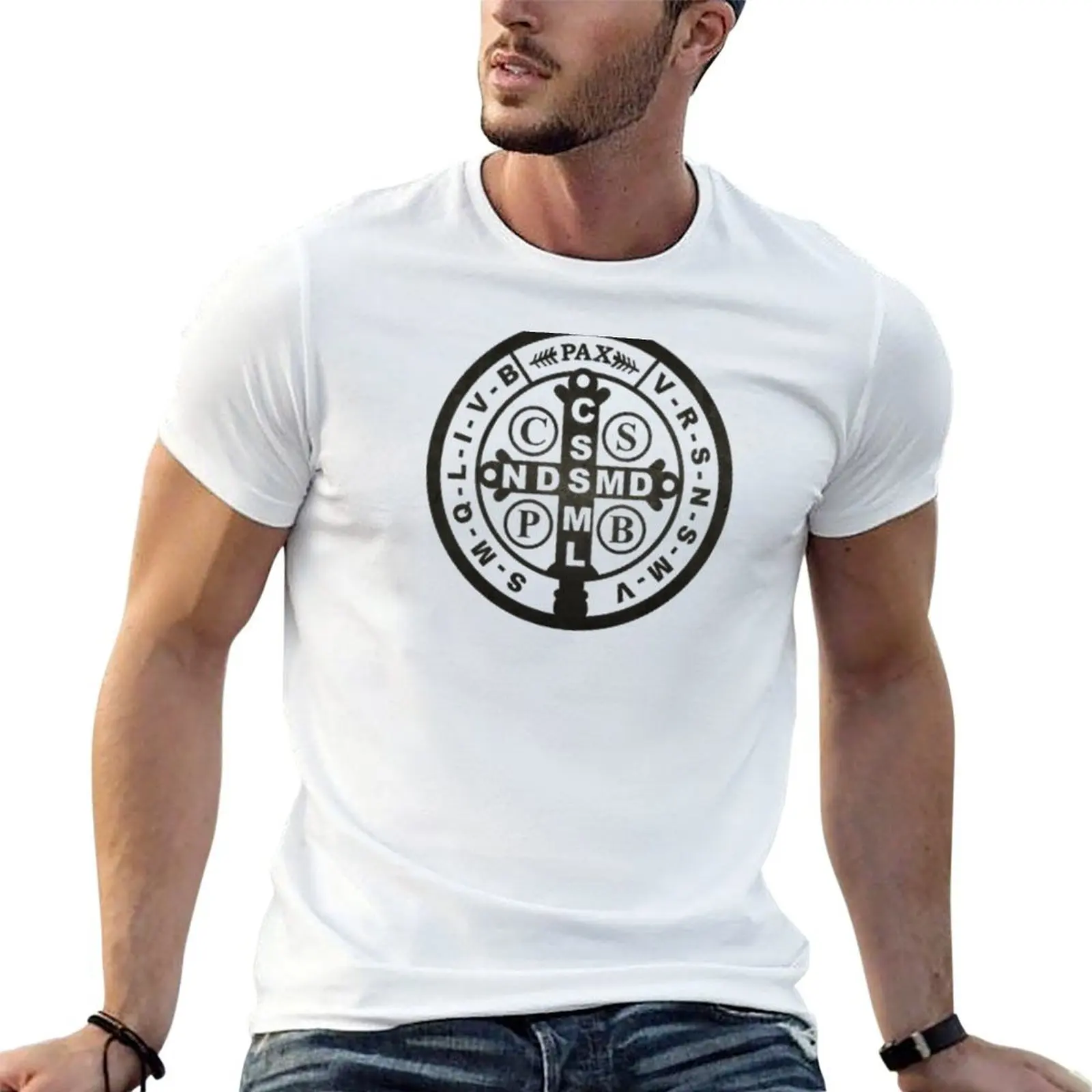 

Saint Benedict Medal Rustic (Black) T-Shirt cotton t shirts man 100% funny t shirts cotton T-Shirt