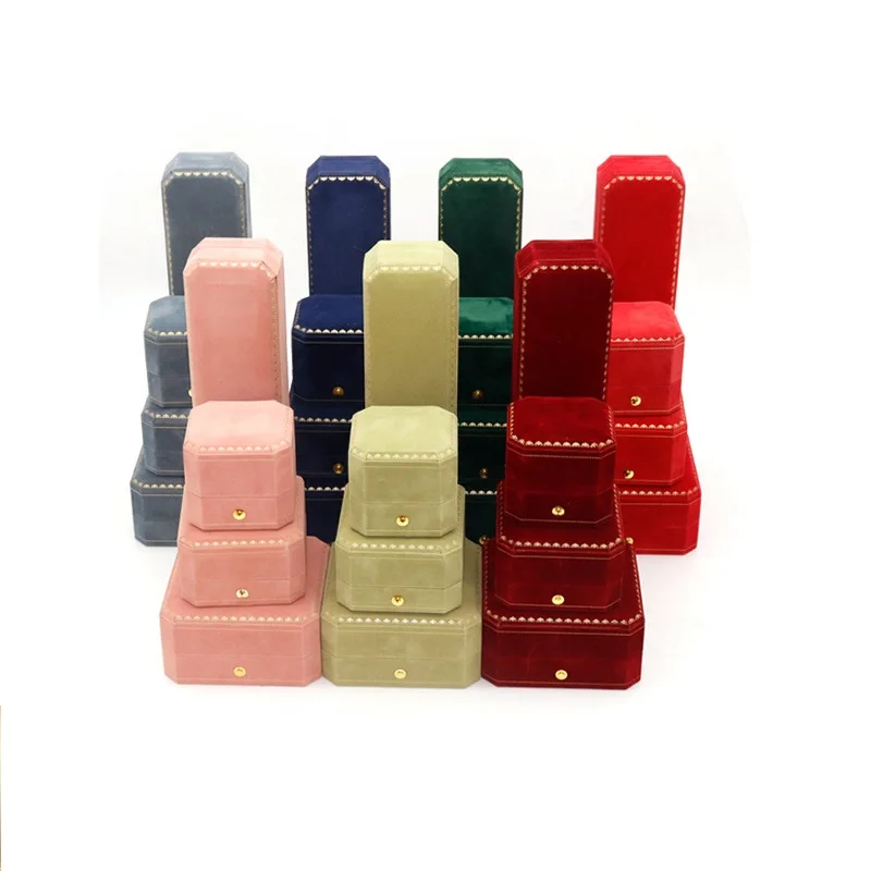 High End Octagonal Gold Border Jewelry Box ，MultiColor Velvet Jewelry Packaging Box, Jewelry Storage Box