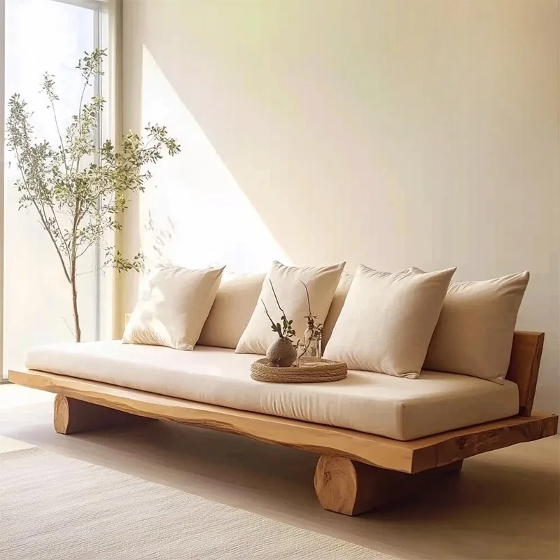 New Chinese pine sofa bed, bed and breakfast hotel log wind sofa chair, solid wood furniture balcony sofa seat household