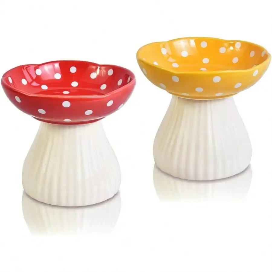 

Cat Bowl Set Cute Elevated Cat Bowls Whisker Friendly Raised Dish For Food And Water Red+Yellow 6 Wide F