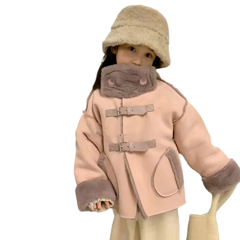 RAISE Winter Children Girls Suede Jackets Vintage Turtleneck Toddler Kids Girls Integrated Outerwear Thick Warm Babys Girls Coat 5