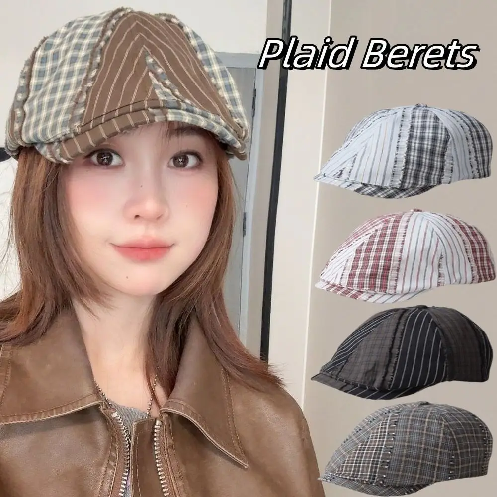 

New Forward Cap Plaid Berets Y2k Thin Newsboy Caps Flat Face Slimming Painter Hat Girl