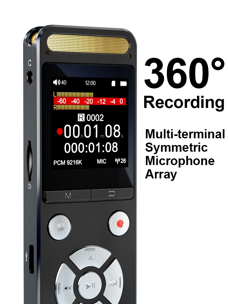 32GB Famue Voice Recorder 9126kbps Ultra Bitrate Pro Recorder with Monitoring External Mic 1TB Expandable 4 Mic Array