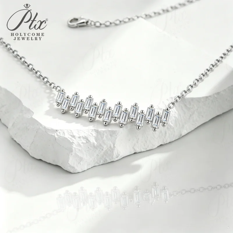 D Color VVS1 Rectangle Cut Moissanite Necklace for Women Wedding Engagement 925 Sterling Silver Pendant Chain Jewelry Gift