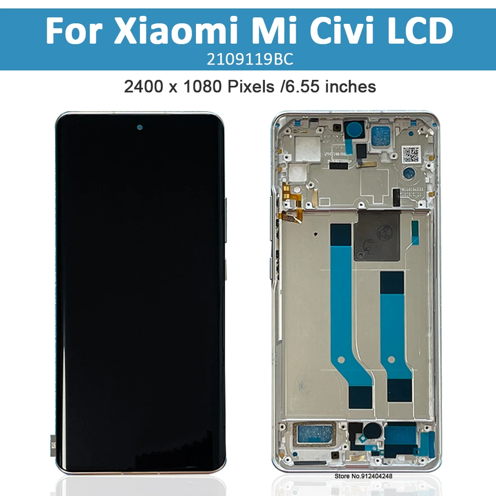 6.55''AMOLED For Xiaomi Civi LCD Micivi Display Screen Touch Screen Digitizer For Xiaomi Mi Civi LCD with Frame Assembly Part