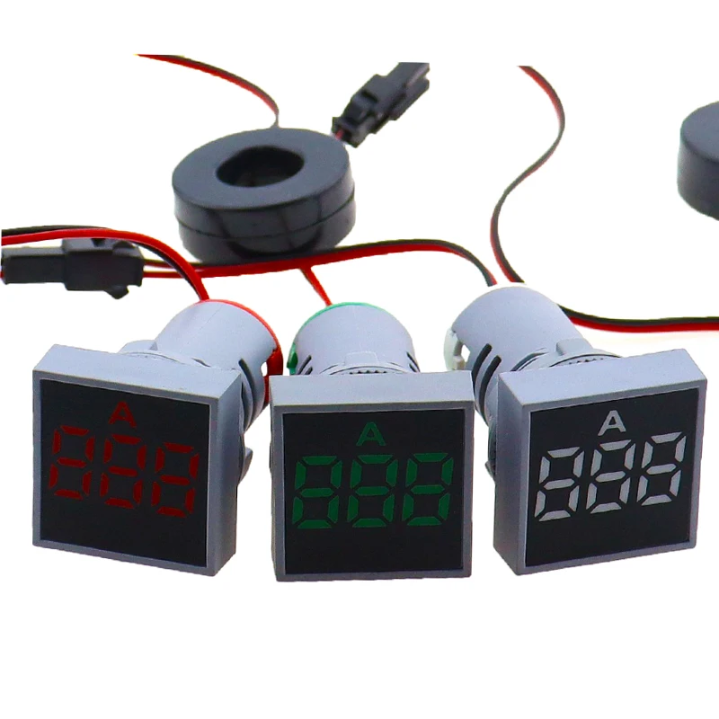 22MM 0-100A Digital Ammeter Current Meter/Voltage Meters Indicator Led Lamp Square Signal Light