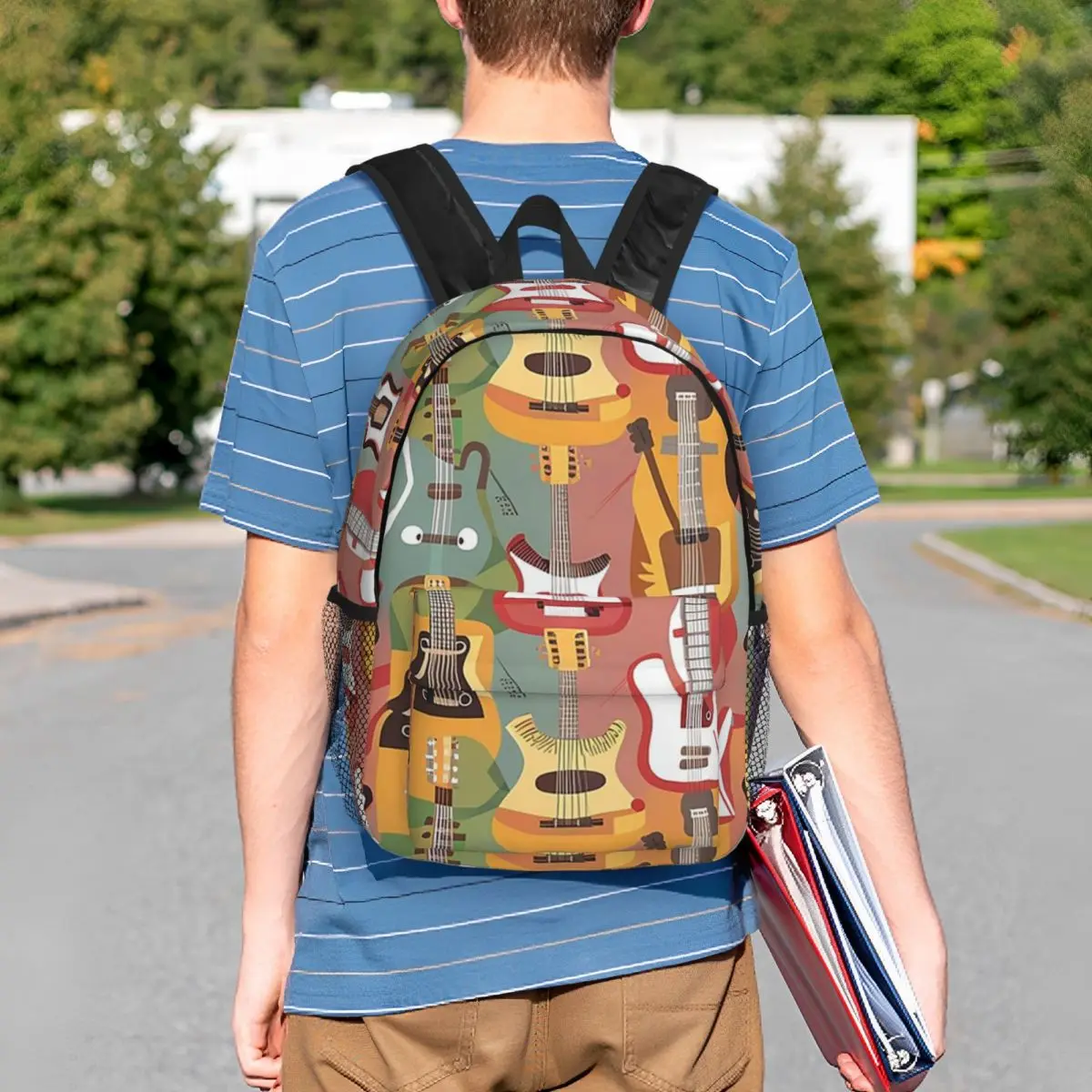 Colorful Acoustic And Electric Guitars Backpack Student BookBag Children School Bag Laptop Shoulder Bags for Boys Girls