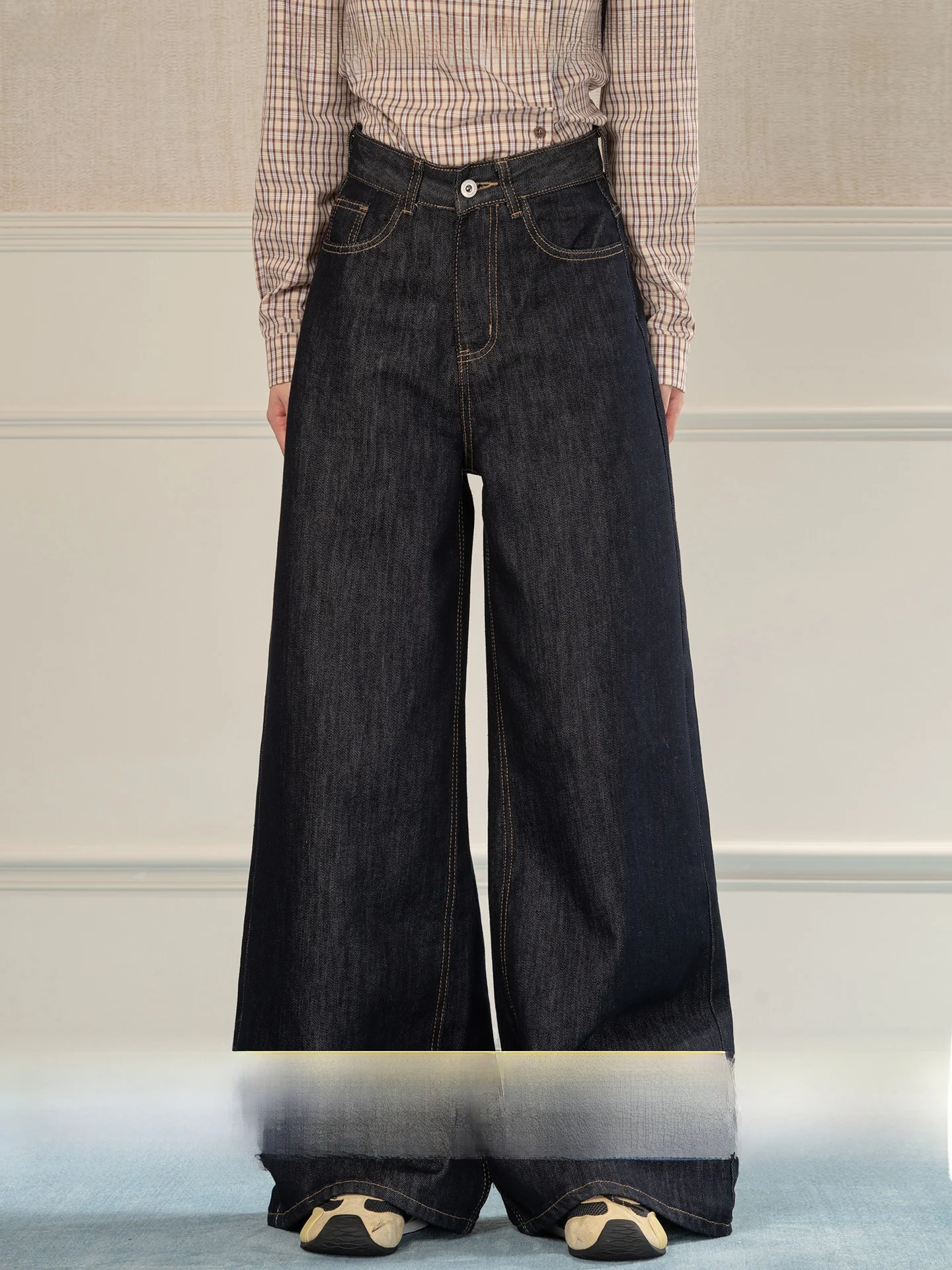 

Heynew American Retro Straight Leg Jeans Women's High Waist Cover Hip Casual Drapey Wide Leg Long Pants Spring New Sle