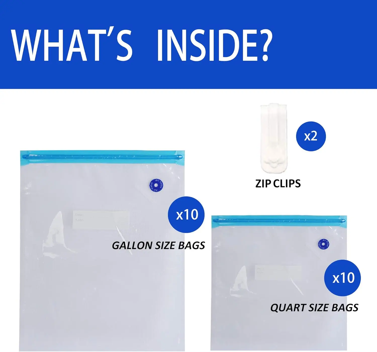 20 Pieces 2 Size Vacuum Zipper Bags (Gallon & Quart), Vacuum Food  Bags Food  Reusable Bags with Double-layer Zippers Designed, 