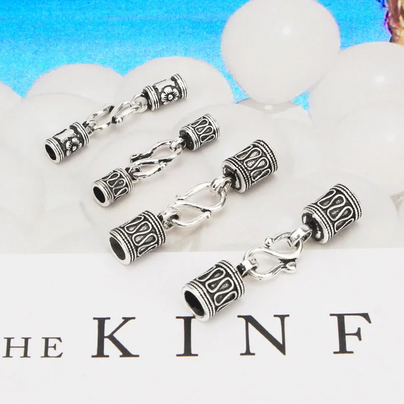 

S925 браслет из чистого серебра с пуговицами, кожаная веревочная пряжка, аксессуары «сделай сам», черный веревочный браслет, аксессуары, пряжка