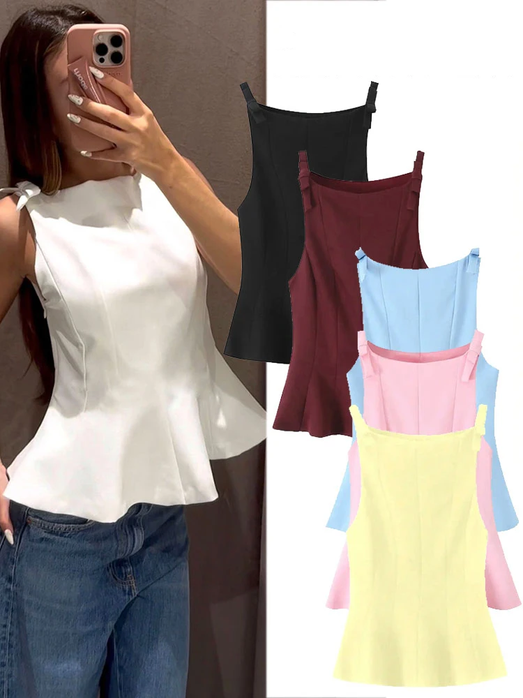 HH Eleganter Damen-Sommer-2025, gespleißt ​ ​ Pulled Slim Weste Sexy Sling Side Zipper Damen Retro Street Cute Short Top Y2K