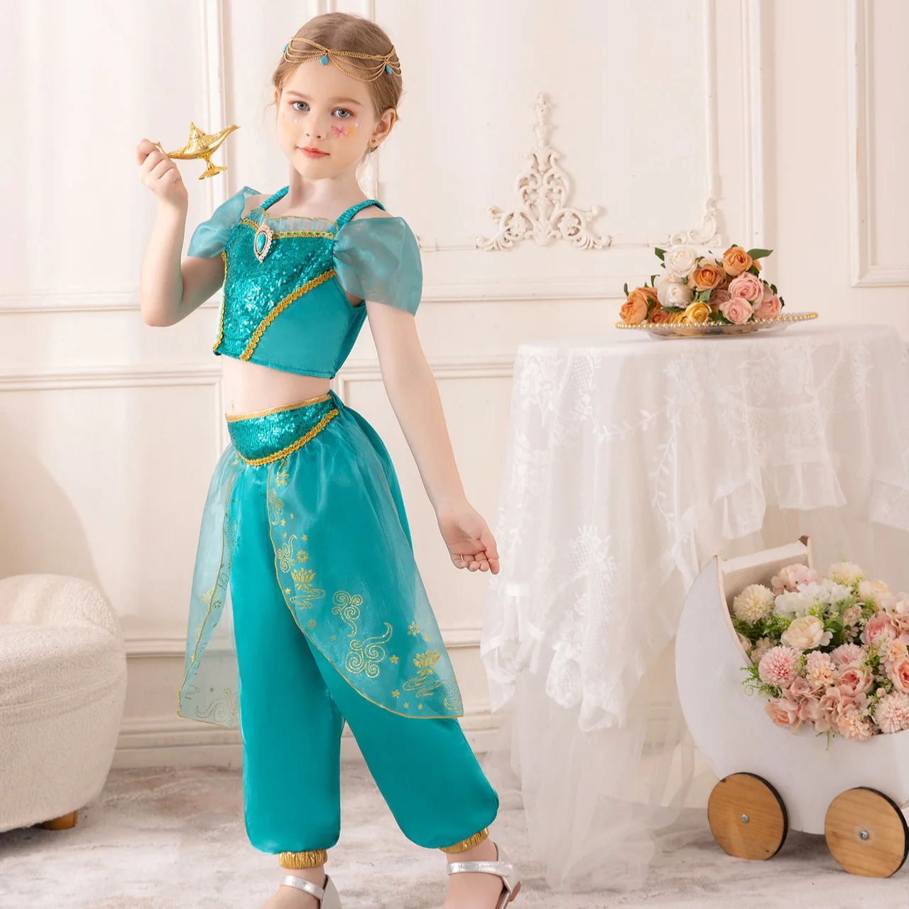 زي الأميرة ياسمين لحفلات الهالوين للأطفال الصغار لعيد ميلاد الفتيات في الشرق الأوسط ملابس لعب الأدوار للأميرة #5