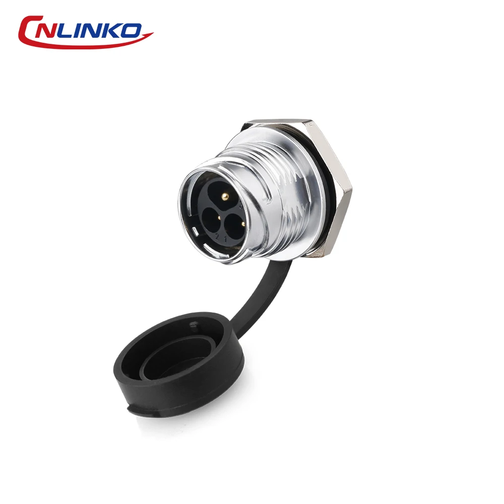 CNLINKO M20 Industrial Metal Barrier Connector DH20 3 Pin 20A 300V IP68 Solder Panel Mount for Medical & Ambulance Equipment