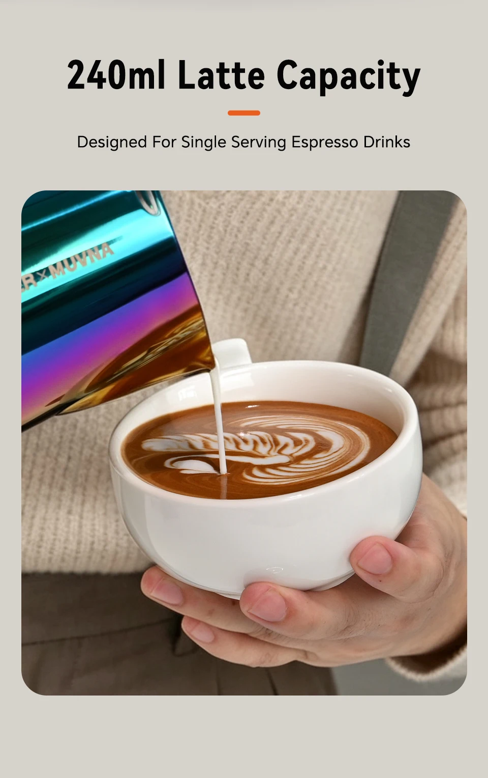 MUVNA 240ml Ceramic Latte Art Cup Embossed Coffee Cup With Saucer Thick Rim Wing Handle Barista Cappuccino Espresso Cup