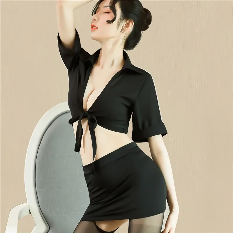 

Женский сексуальный комплект нижнего белья, рубашки и блузки, Эротическое нижнее белье для женщин, сексуальный короткий топ и мини-юбка