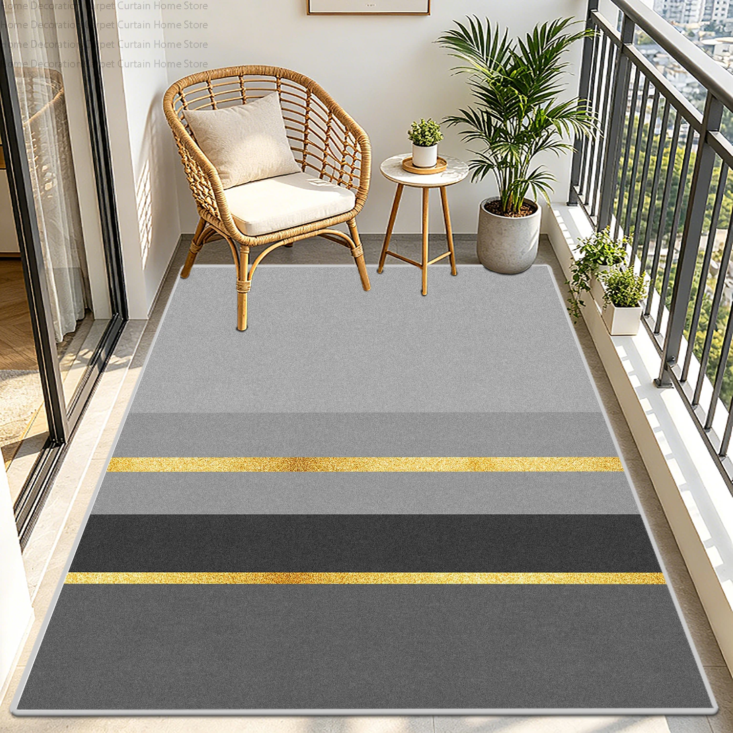 Modern Abstract Stripe Carpet Gold Line Soft Living Room Decor Large Area Rug Bedroom Sofa Non-slip Washable Floor Mats Outdoor