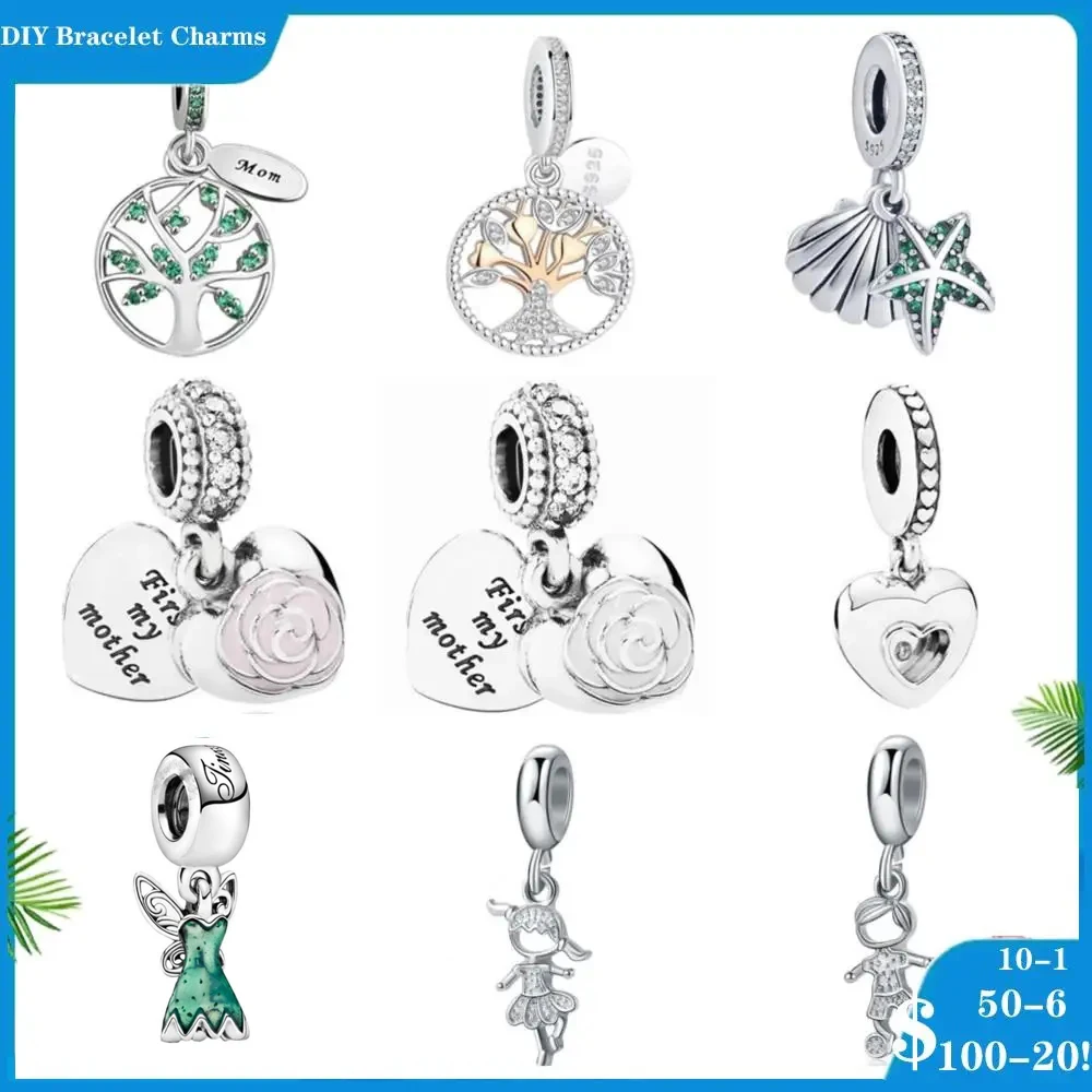 New Silver 925 Charms Little fairy Tree Starfish shell boy girl Charm bead Fit Original Pandora Bracelet DIY Jewelry For Women