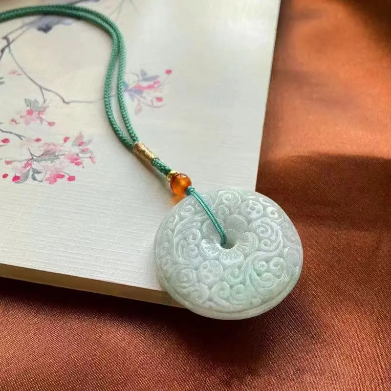 Natural Flowers Bloom Rich Jadeite Peace Buckle Pendant