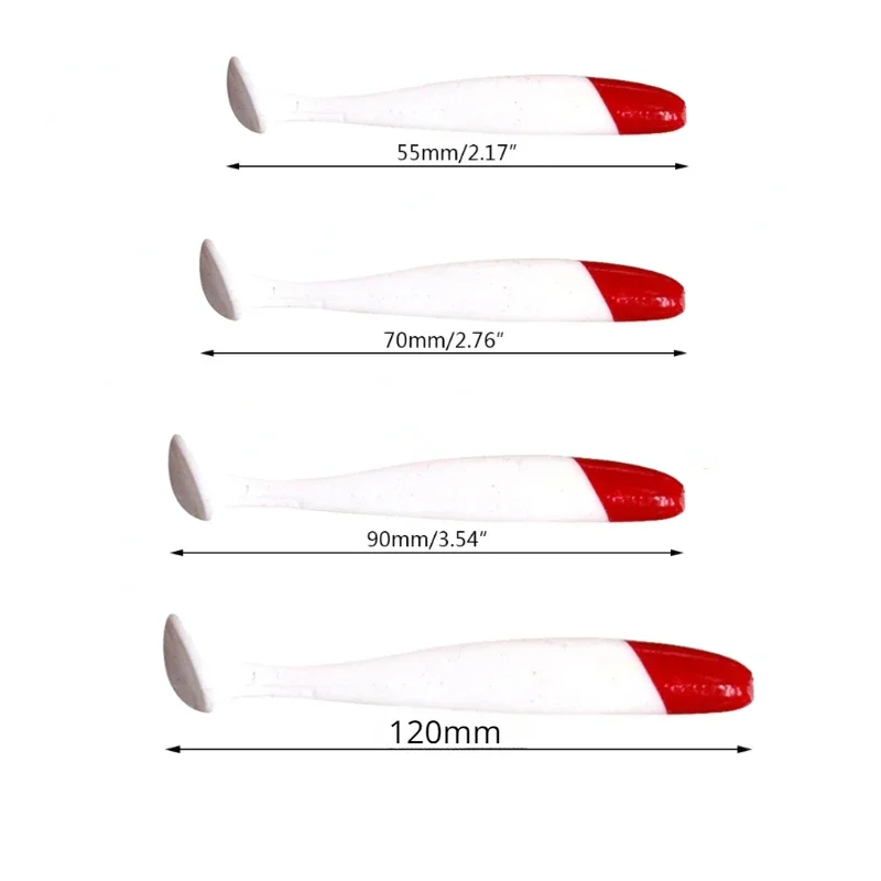 10/20/50 قطعة T الذيل دودة الطعم الناعم الأحمر رئيس الأبيض الجسم الطعم 5.5/7/9/12 سنتيمتر بيونيك تحلق الصيد إغراء الاصطناعي سيليكون Wobblers #6