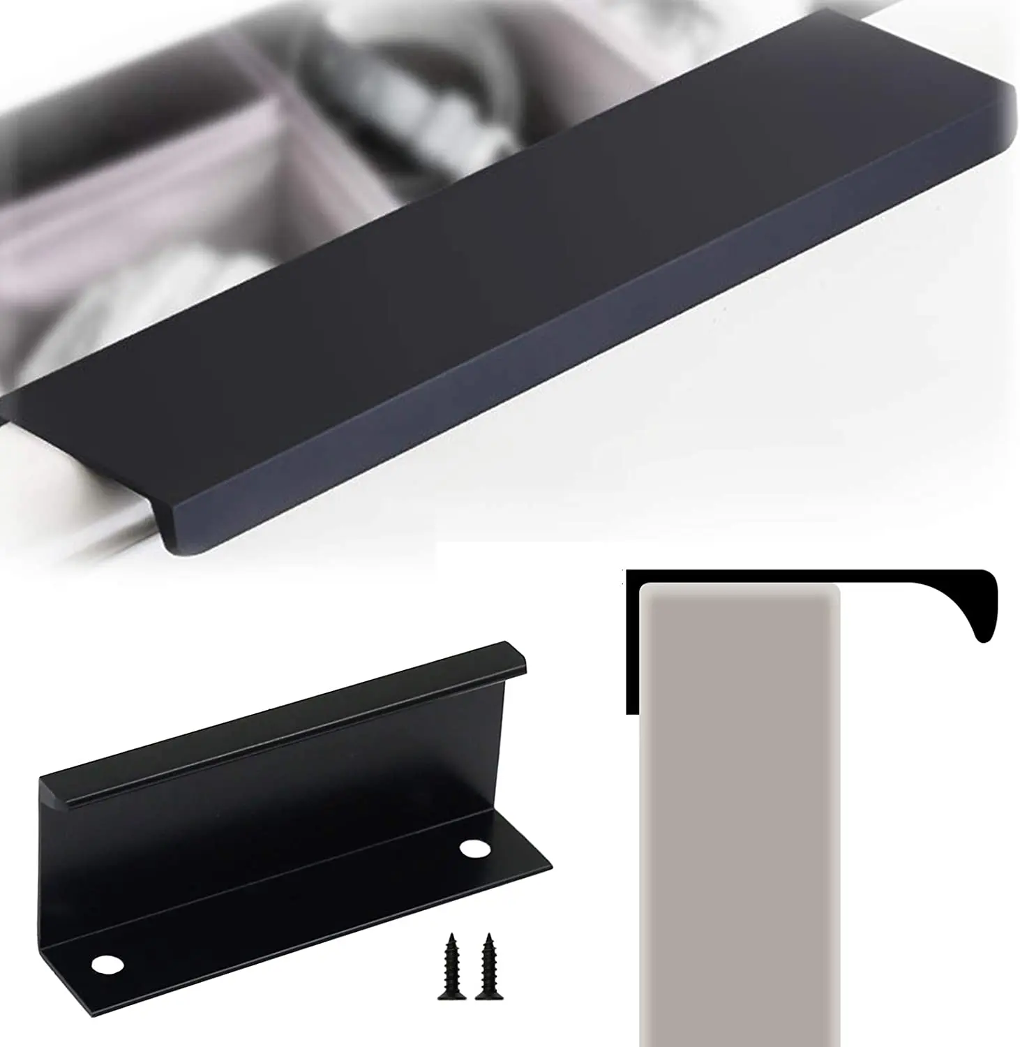 High-Precision Aluminum Alloy Modern Style Finger Edge Pull Concealed Handle Hidden Cabinet Kitchen Drawer Handles with Screws