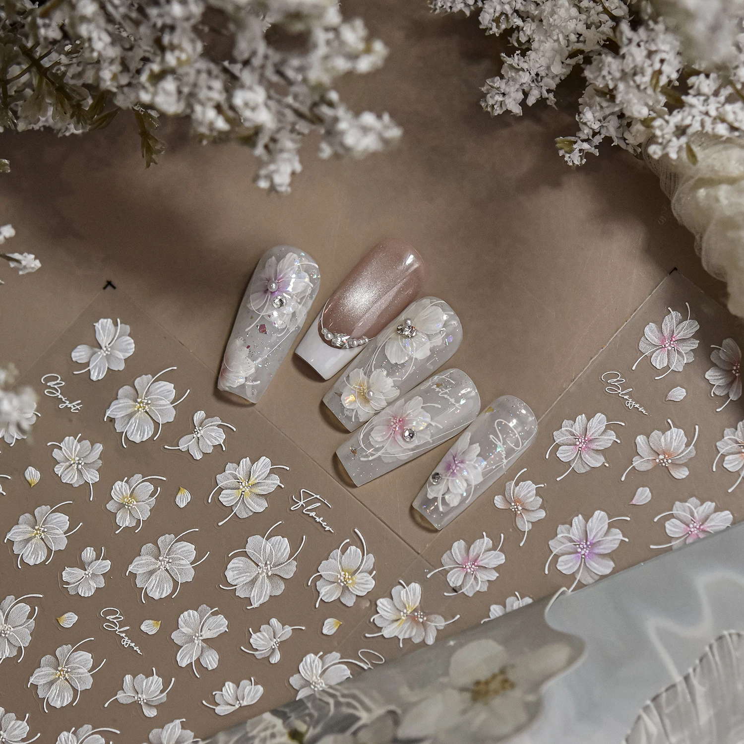 1 قطعة ملصقات الأظافر النمط الصيني مسمار الفن لوازم 5D زهرة مسمار الملحقات زهر الكرز لوتس ملصق أجزاء الأظافر #5